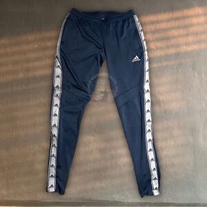 adidas trio track pant joggers in navy blue sweatpants muted earth tone blue